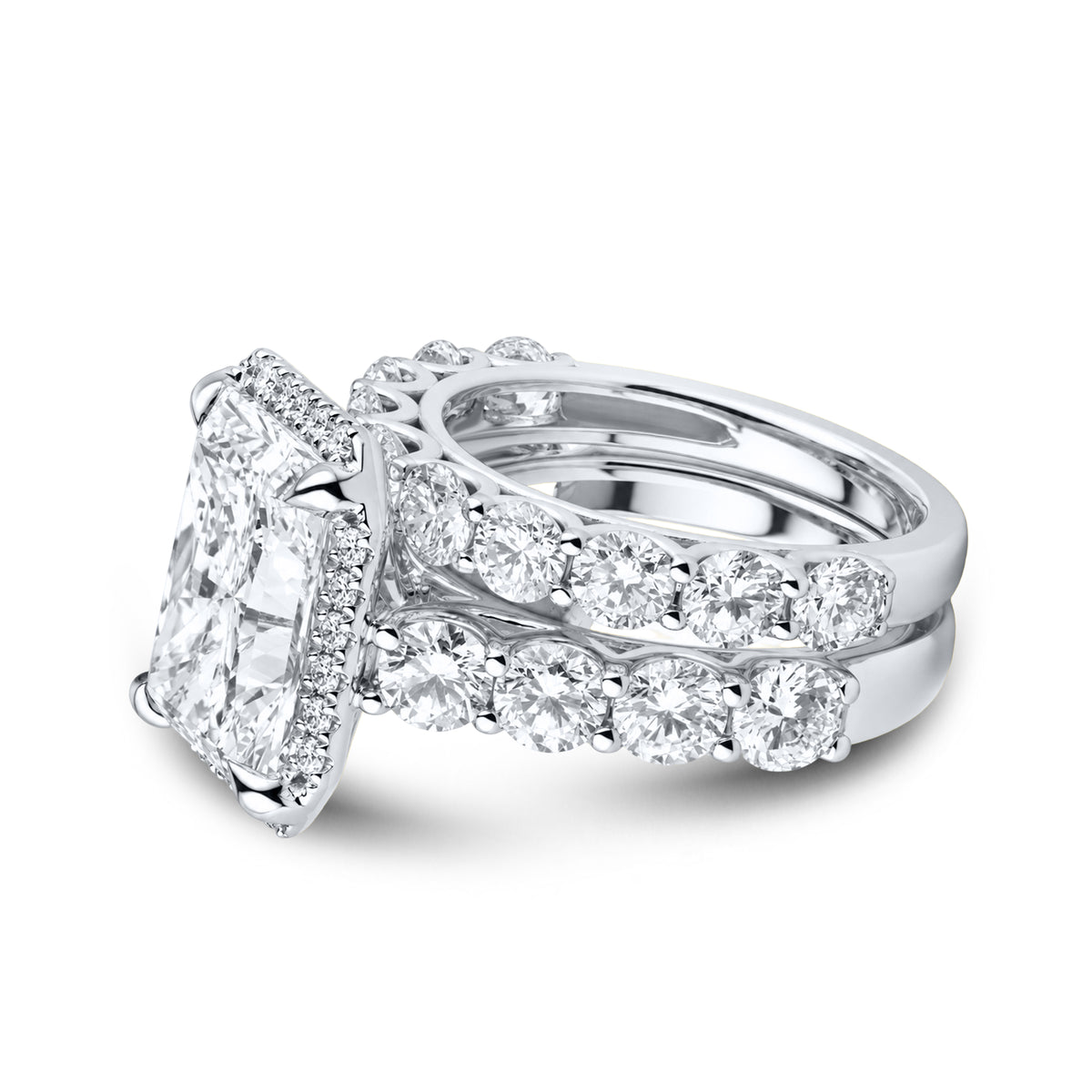 14kt White Gold 10.05 CTW   Radiant cut Lab Diamond Bridal Ring Set
