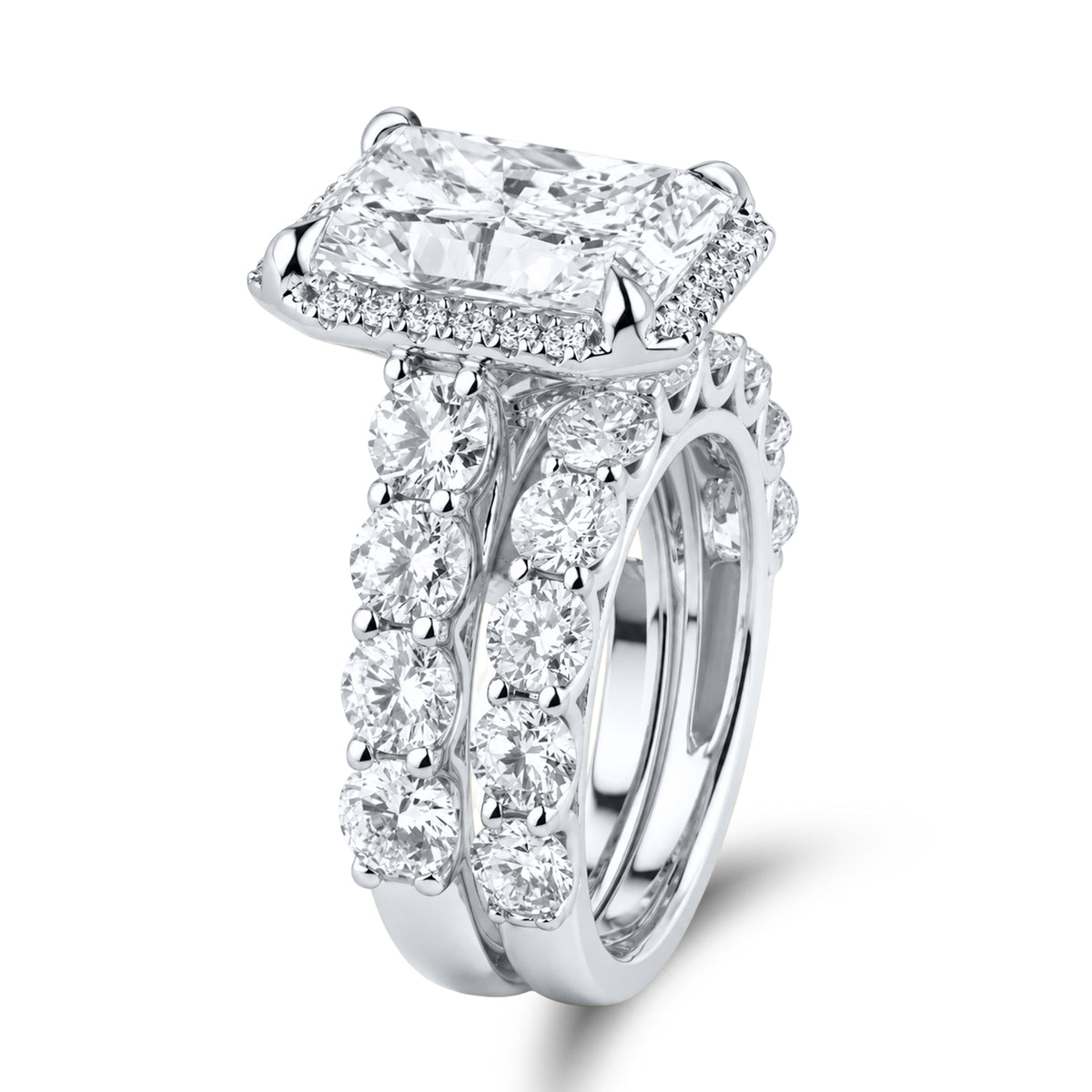 14kt White Gold 10.05 CTW   Radiant cut Lab Diamond Bridal Ring Set