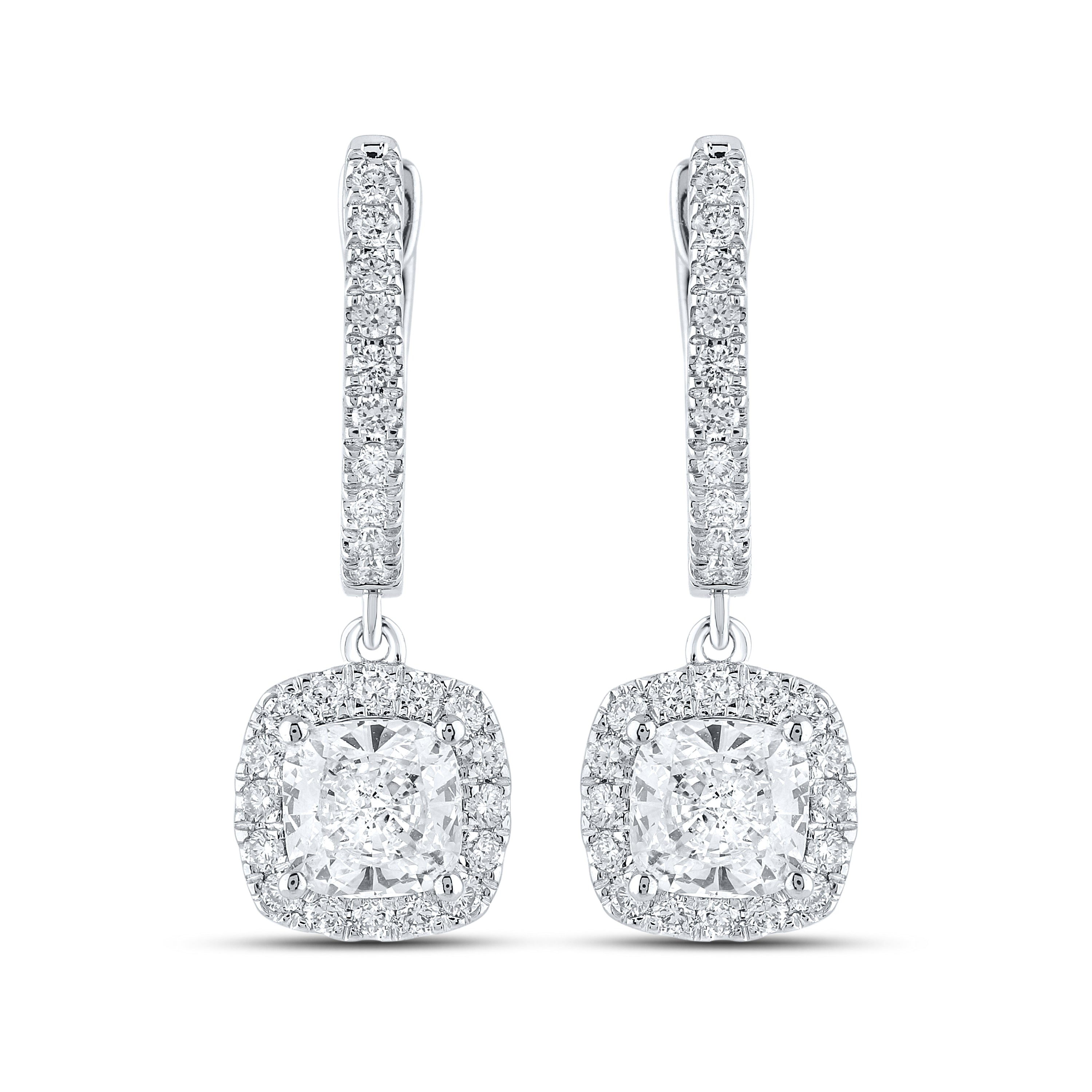 14k White Gold 1.62 CTW Lab Diamond Hoop Dangling Earring