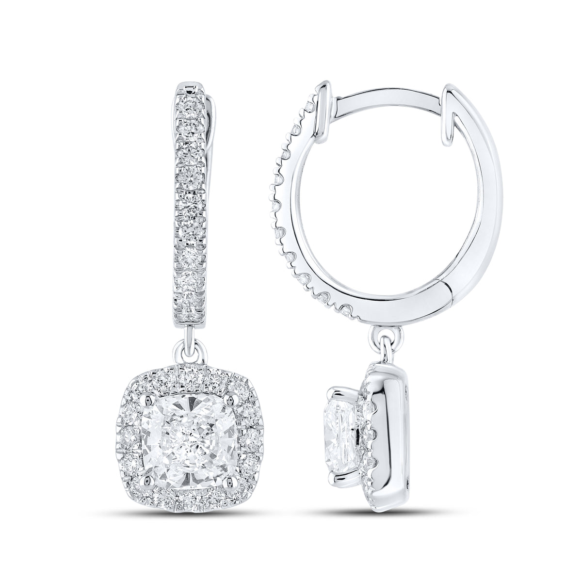 14k White Gold 1.62 CTW Lab Diamond Hoop Dangling Earring