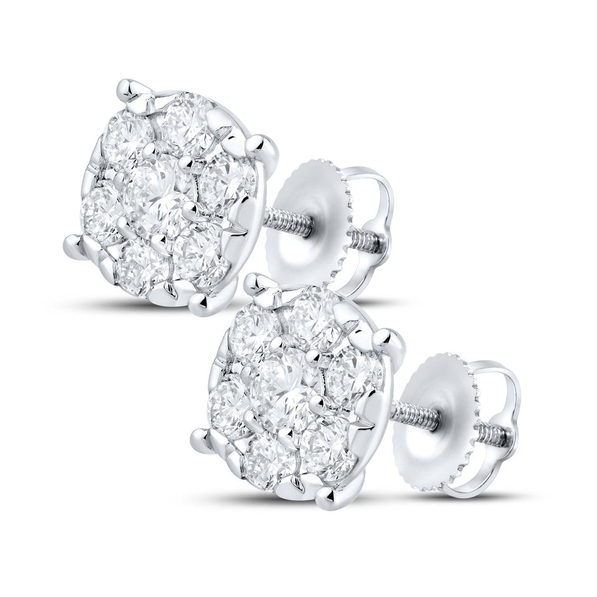 14KT WHITE GOLD 1.52 CTW LAB DIAMOND CLUSTER EARRINGS