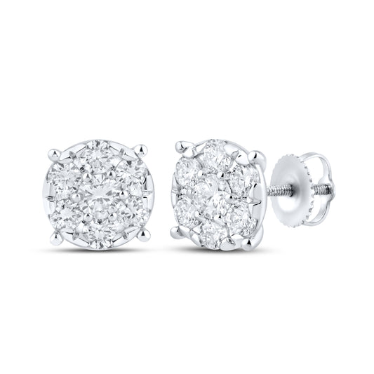 14KT WHITE GOLD 1.52 CTW LAB DIAMOND CLUSTER EARRINGS