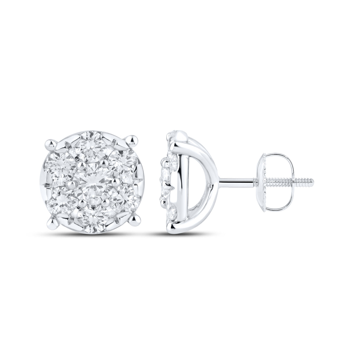 14KT WHITE GOLD 1.52 CTW LAB DIAMOND CLUSTER EARRINGS