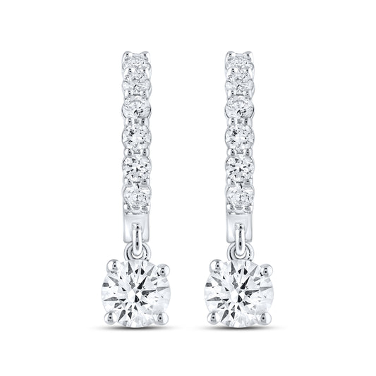 14k White Gold 1.50 CTW Lab Diamond Hoop Dangling Earring