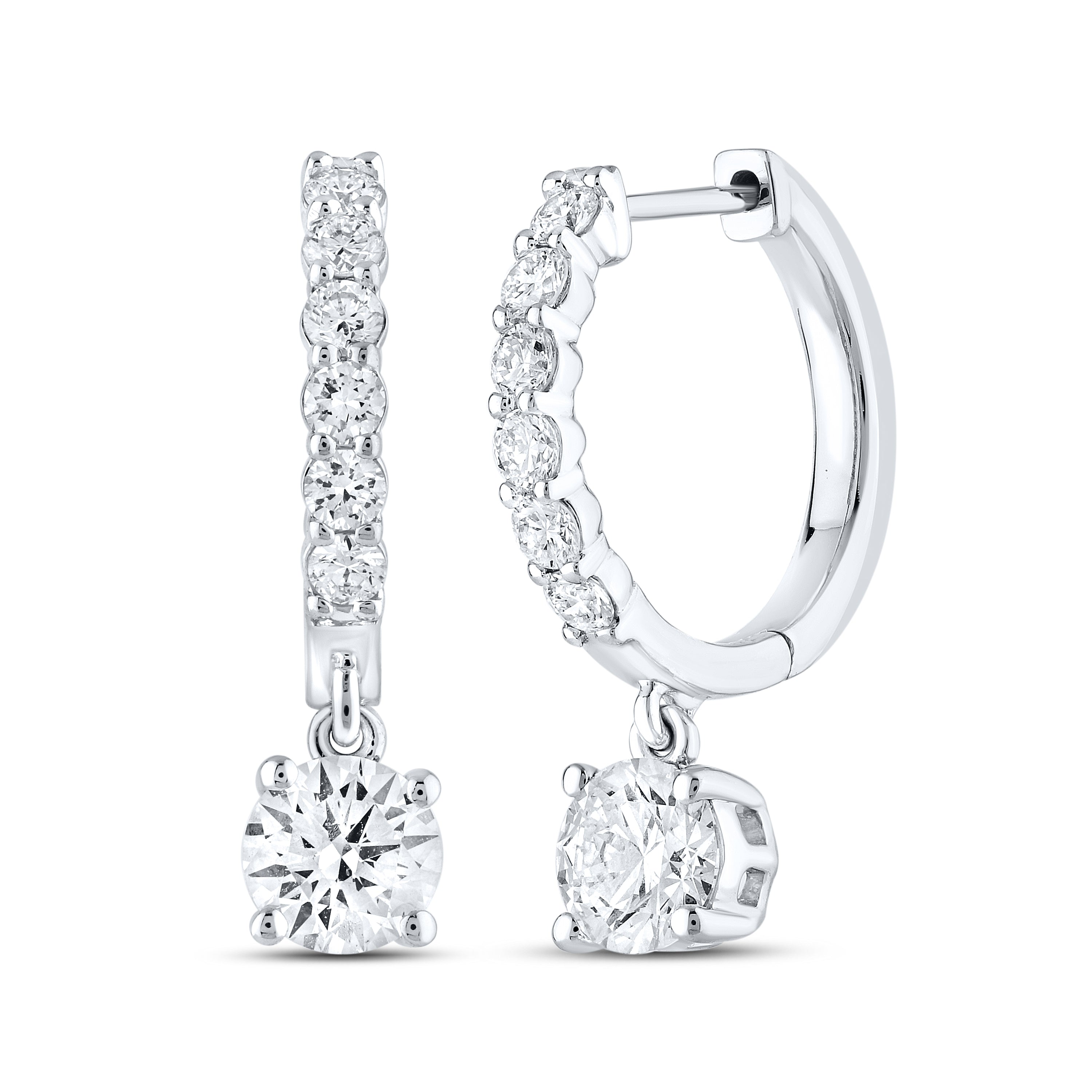 14k White Gold 1.50 CTW Lab Diamond Hoop Dangling Earring