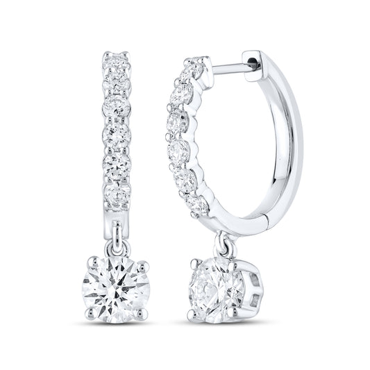 14k White Gold 1.50 CTW Lab Diamond Hoop Dangling Earring