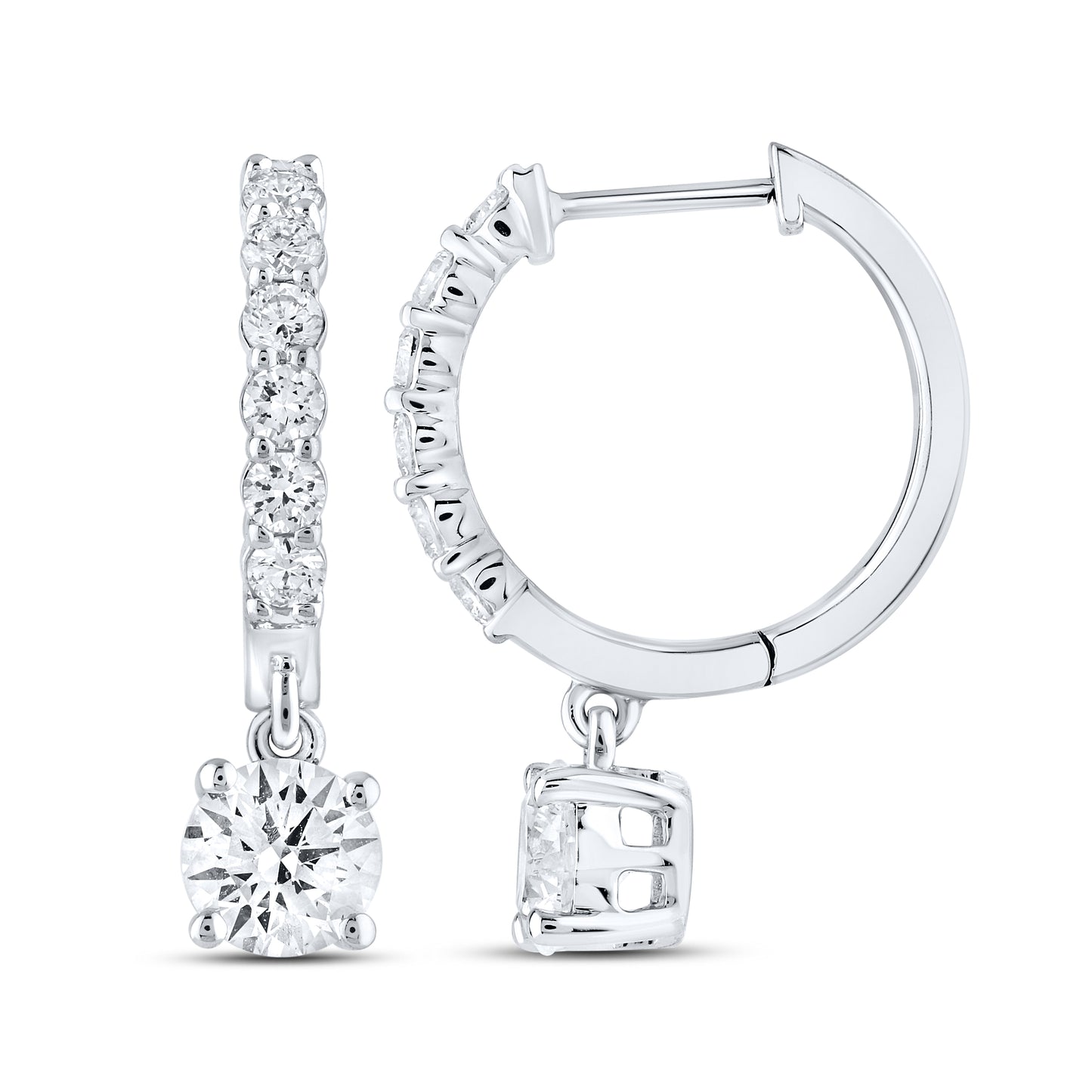14k White Gold 1.50 CTW Lab Diamond Hoop Dangling Earring