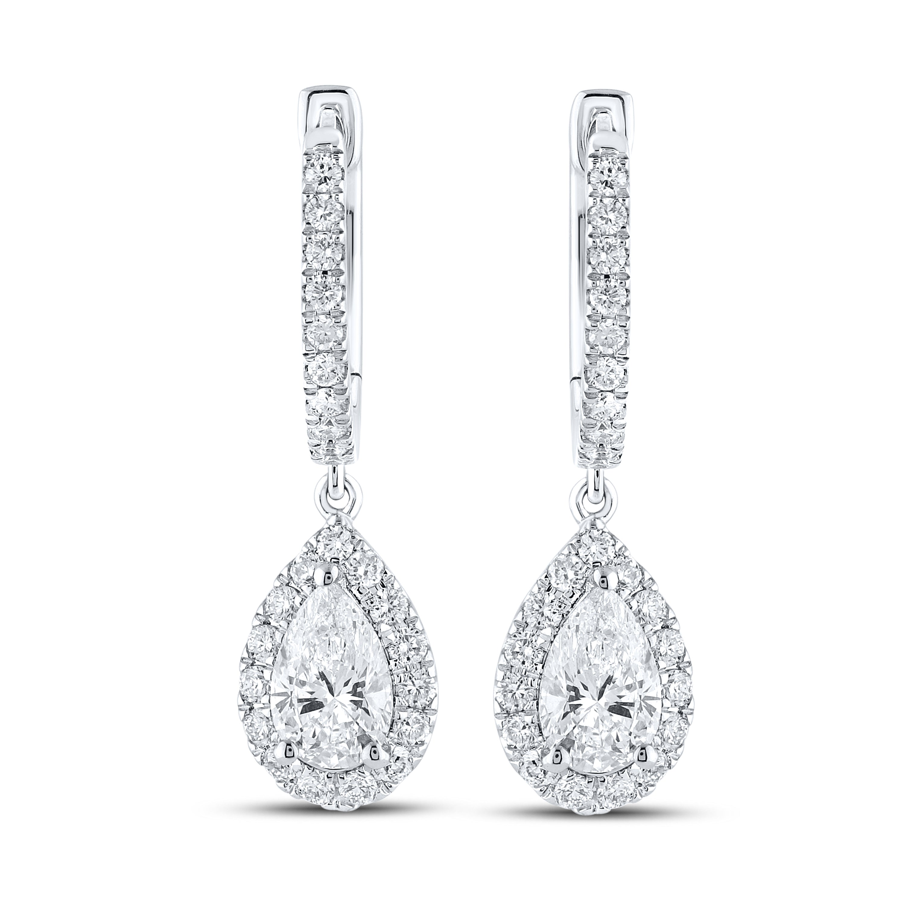 14k White Gold 1.50 CTW Lab Diamond Hoop Dangling Earring