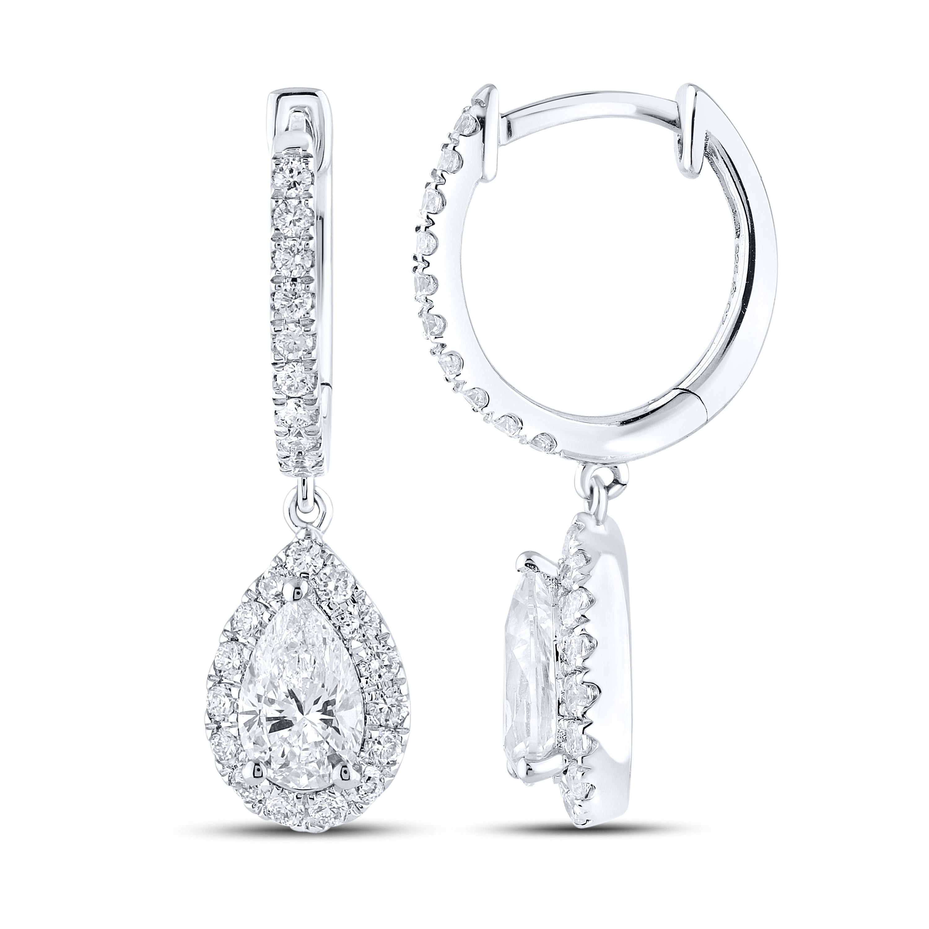 14k White Gold 1.50 CTW Lab Diamond Hoop Dangling Earring