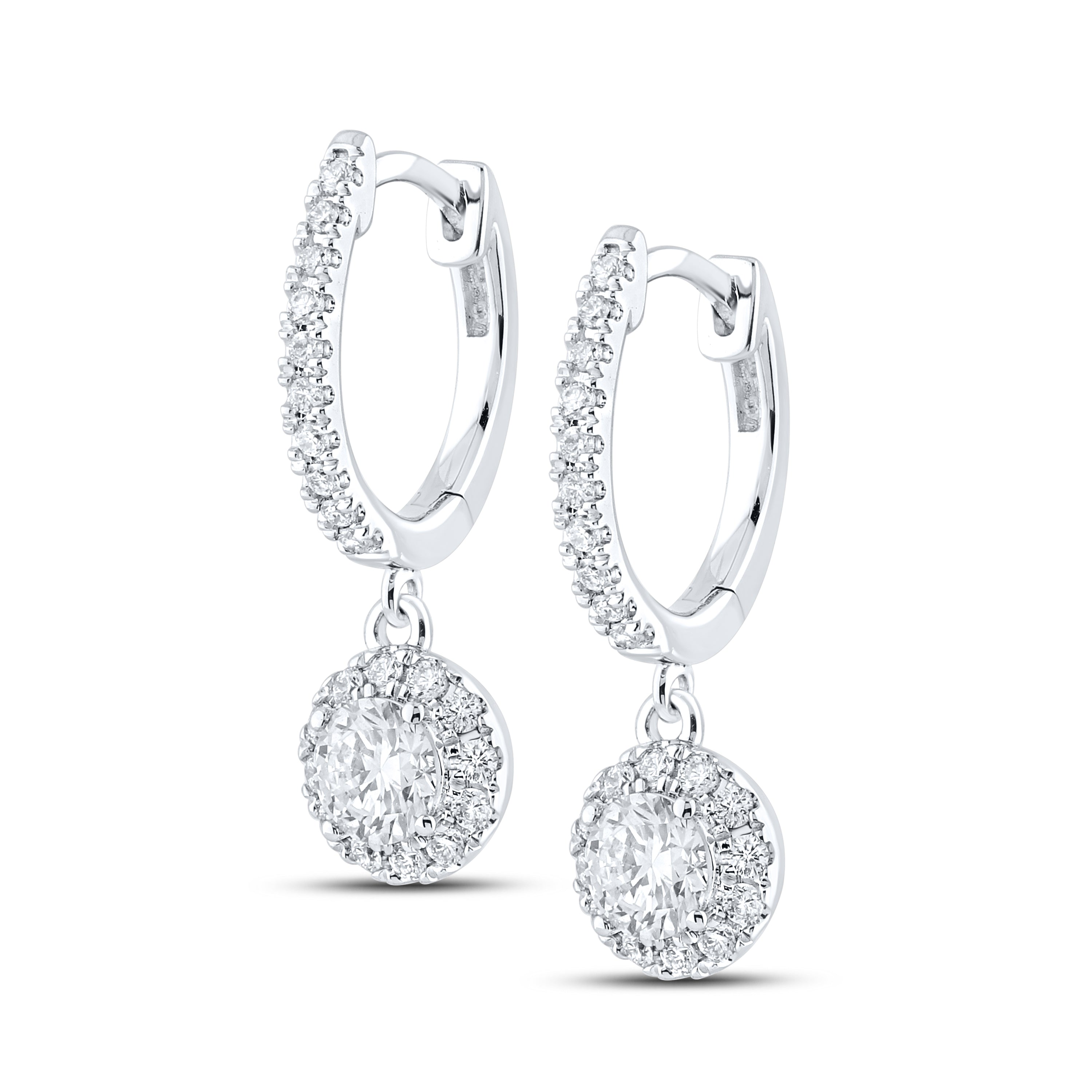 14k White Gold 1 CTW Lab Diamond Hoop Dangling Earring