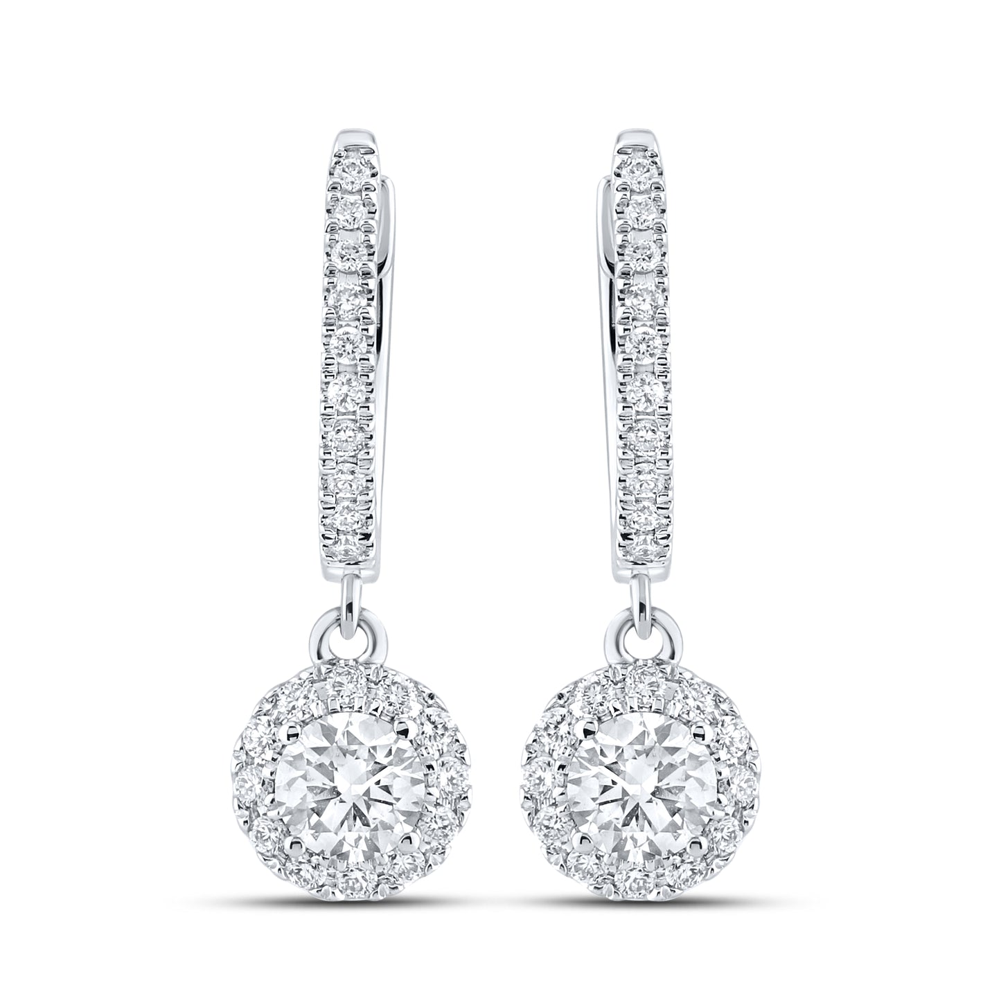 14k White Gold 1 CTW Lab Diamond Hoop Dangling Earring