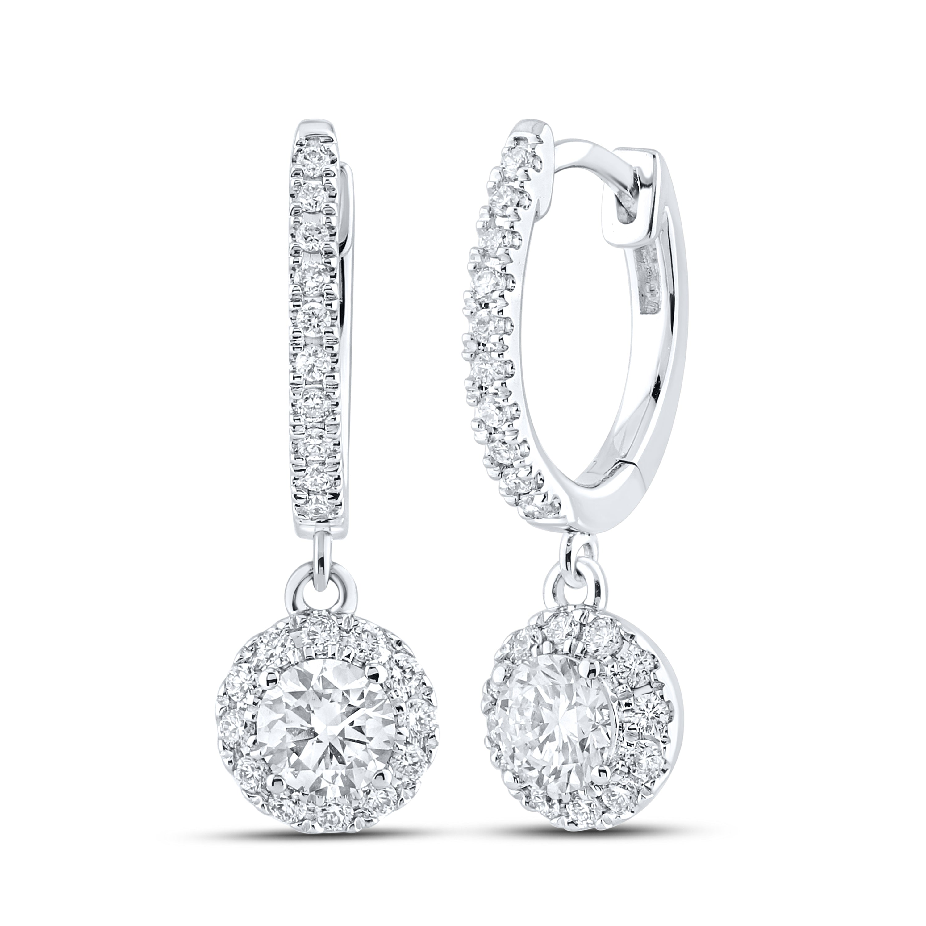 14k White Gold 1 CTW Lab Diamond Hoop Dangling Earring