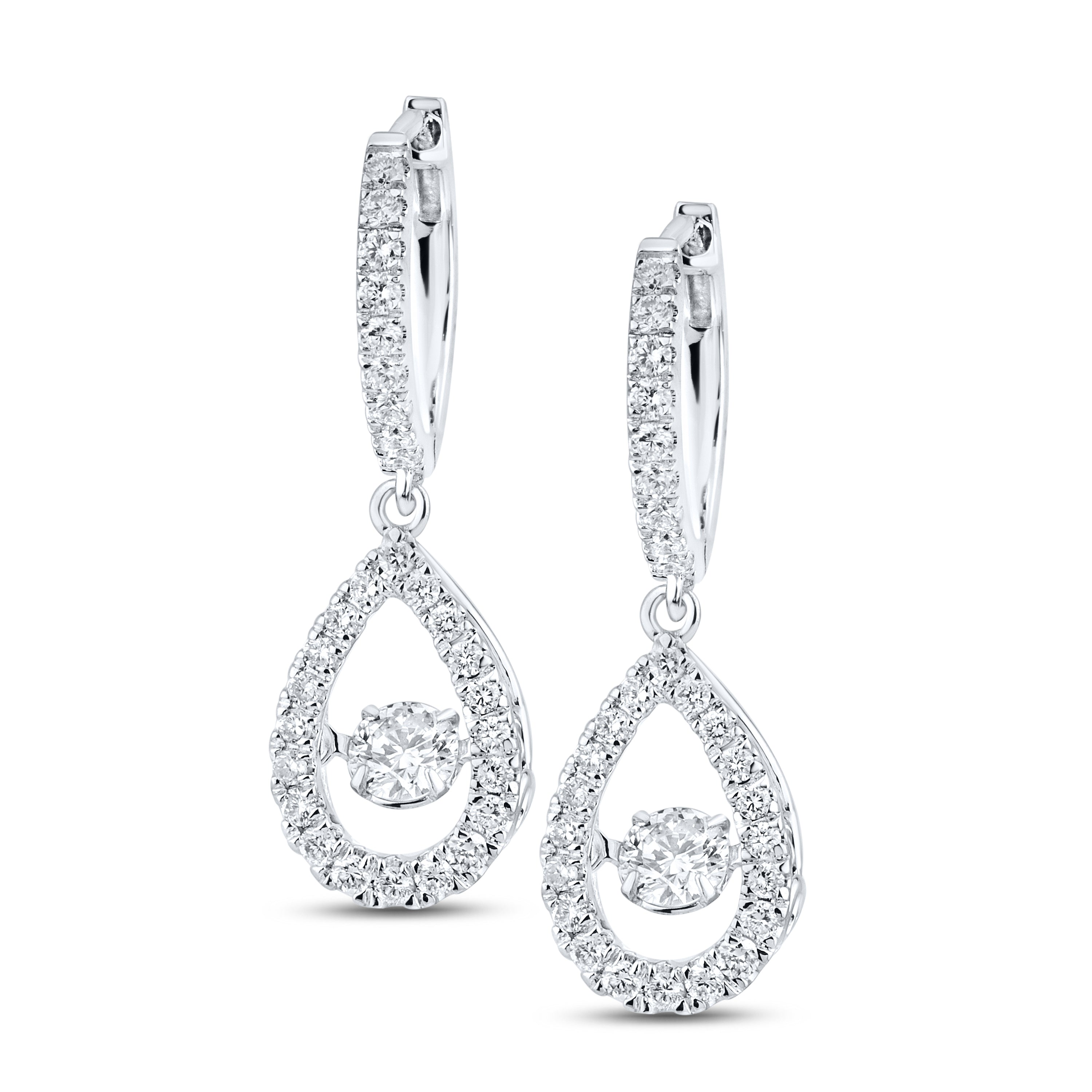 14k White Gold 0.75 CTW Lab Diamond Hoop Dangling Earring