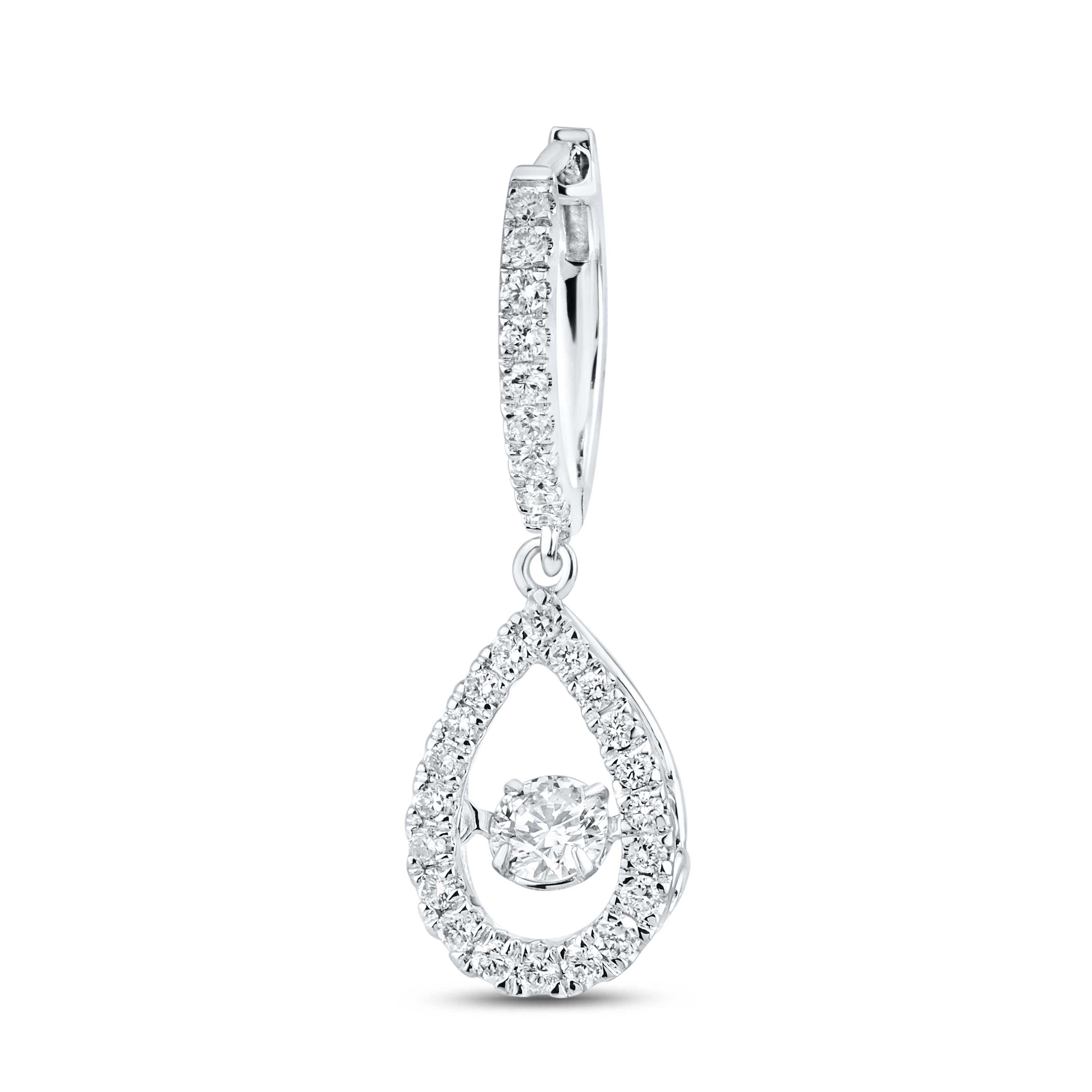 14k White Gold 0.75 CTW Lab Diamond Hoop Dangling Earring