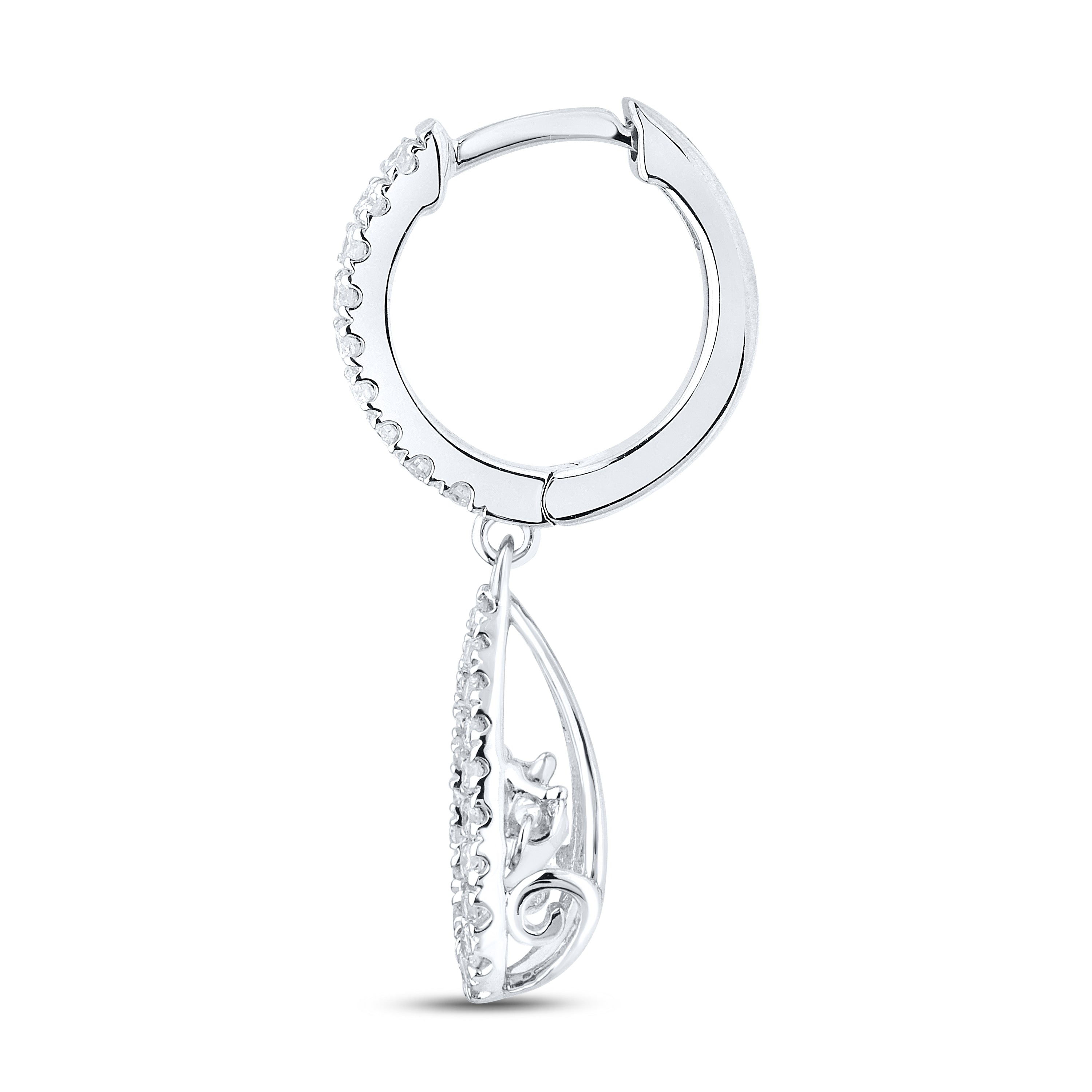 14k White Gold 0.75 CTW Lab Diamond Hoop Dangling Earring