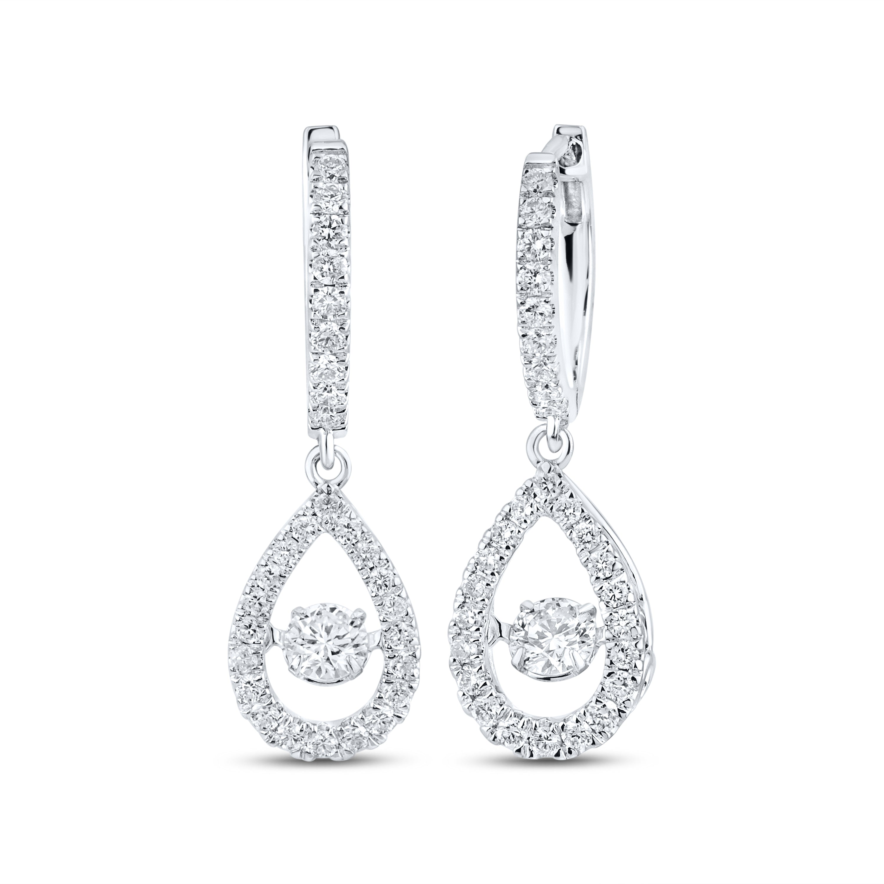 14k White Gold 0.75 CTW Lab Diamond Hoop Dangling Earring