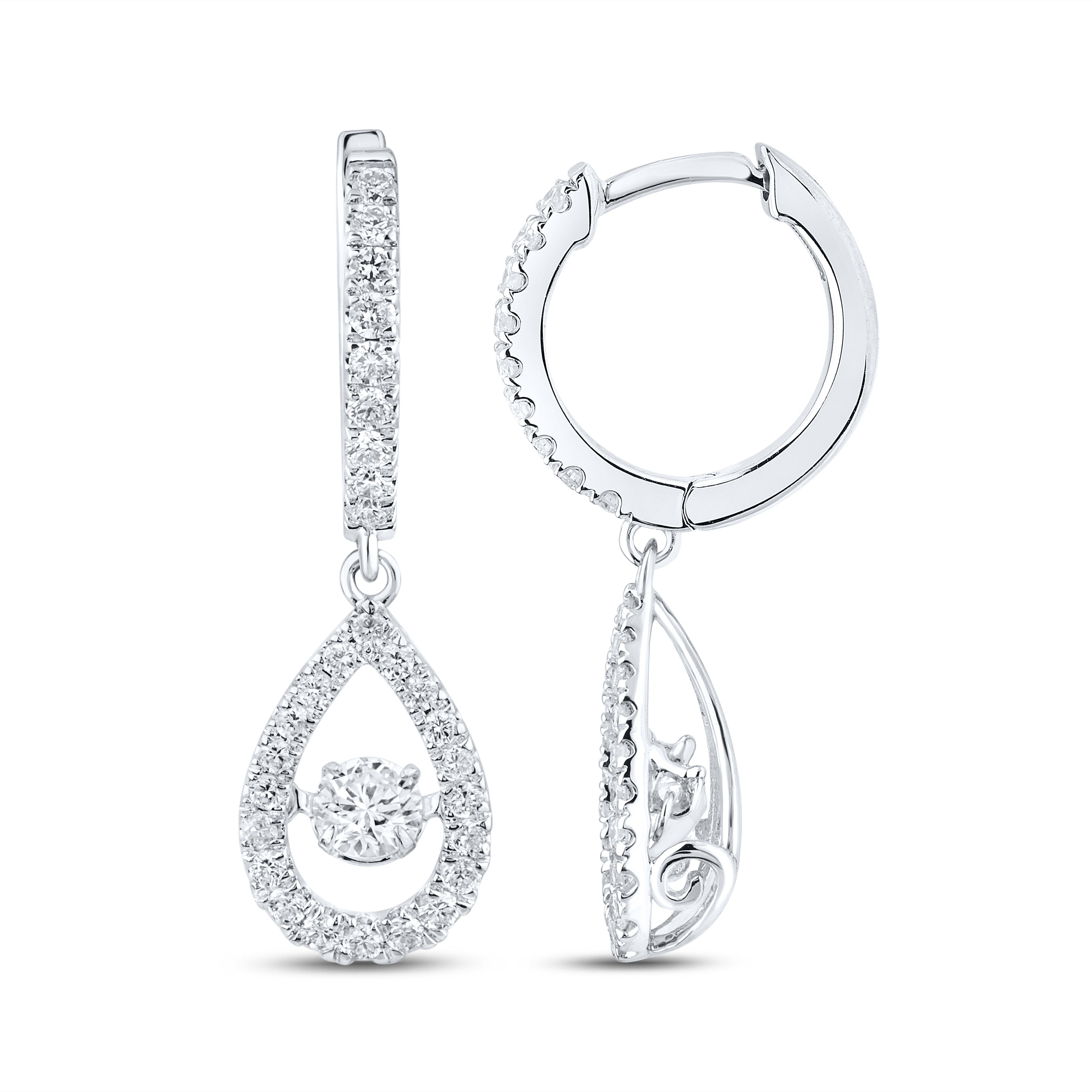 14k White Gold 0.75 CTW Lab Diamond Hoop Dangling Earring