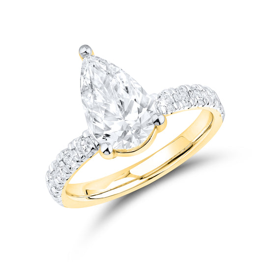 14kt YELLOW Gold 2.50 CTW Lab Diamond Pear Shape Engagement Ring