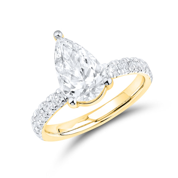 14kt YELLOW Gold 2.50 CTW Lab Diamond Pear Shape Engagement Ring