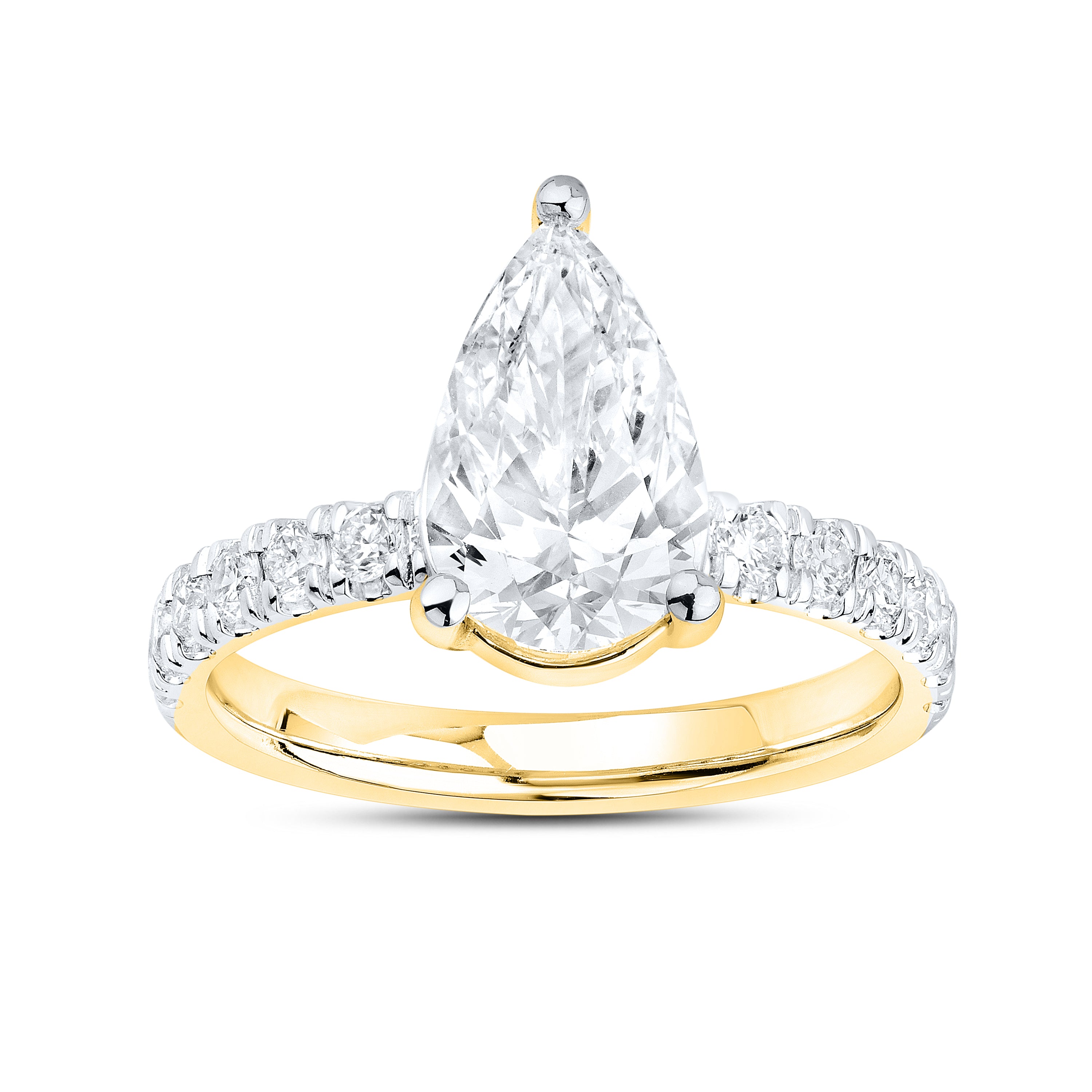 14kt YELLOW Gold 2.50 CTW Lab Diamond Pear Shape Engagement Ring