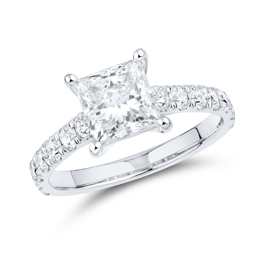 14kt White Gold 2.95 CTW Lab Diamond Princess Shape Solitaire Ring