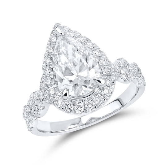 14KT WHITE GOLD 2.64 CTW Pear Shape LAB DIAMOND ENGAGEMENT RING