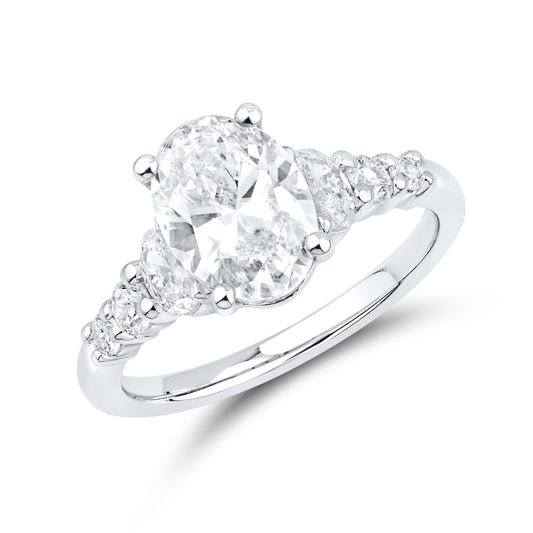 14kt White Gold 2.64 CTW Oval Shape Lab Diamond Engagement Ring