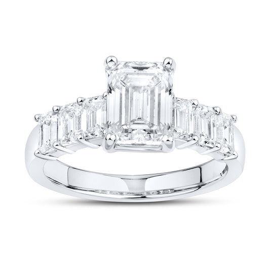 14kt White Gold 3.24 CTW Lab Diamond Emerald Shape Solitaire Ring