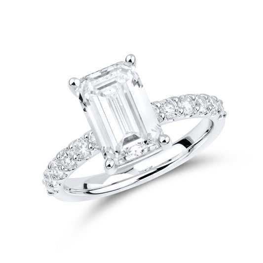 14kt White gold 3.5 CTW Lab Diamond Emerald Shape Engagement Ring
