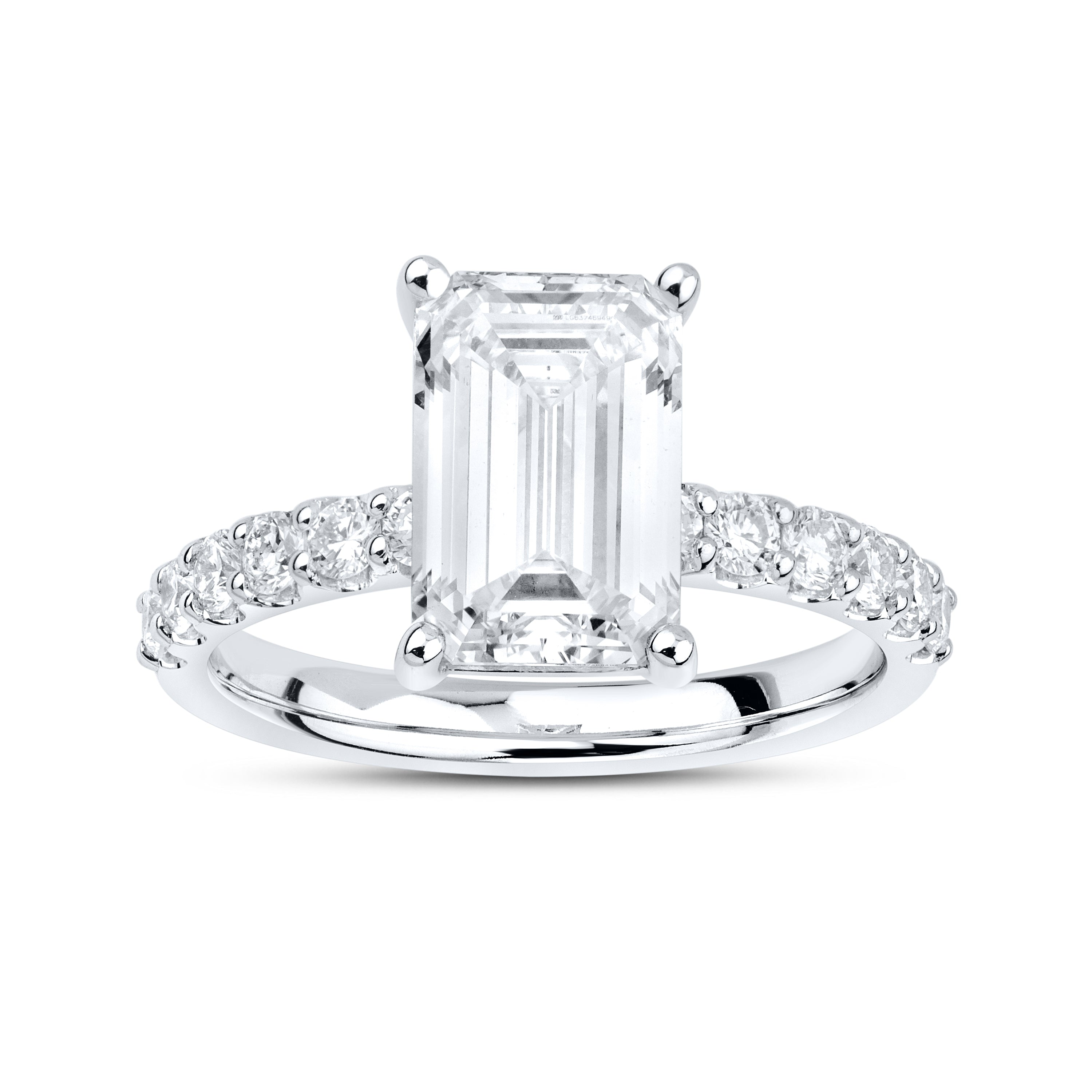14kt White gold 3.5 CTW Lab Diamond Emerald Shape Engagement Ring