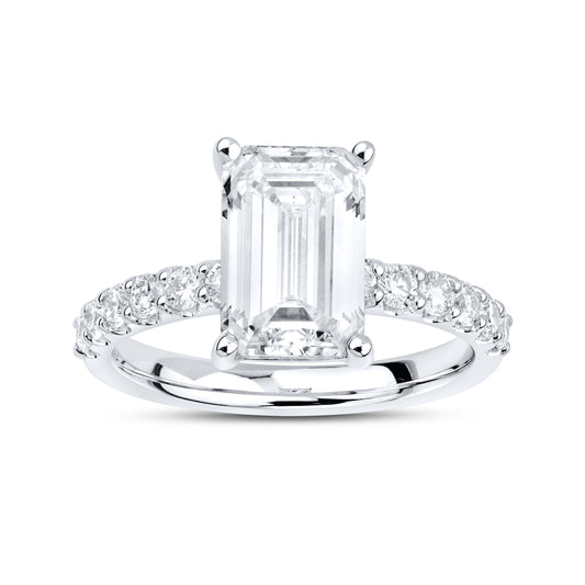 14kt White gold 3.5 CTW Lab Diamond Emerald Shape Engagement Ring