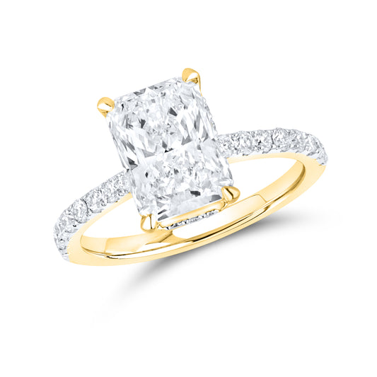 14KT YELLOW GOLD LAB DIAMOND 3.50 CTW Radiant CUT RING