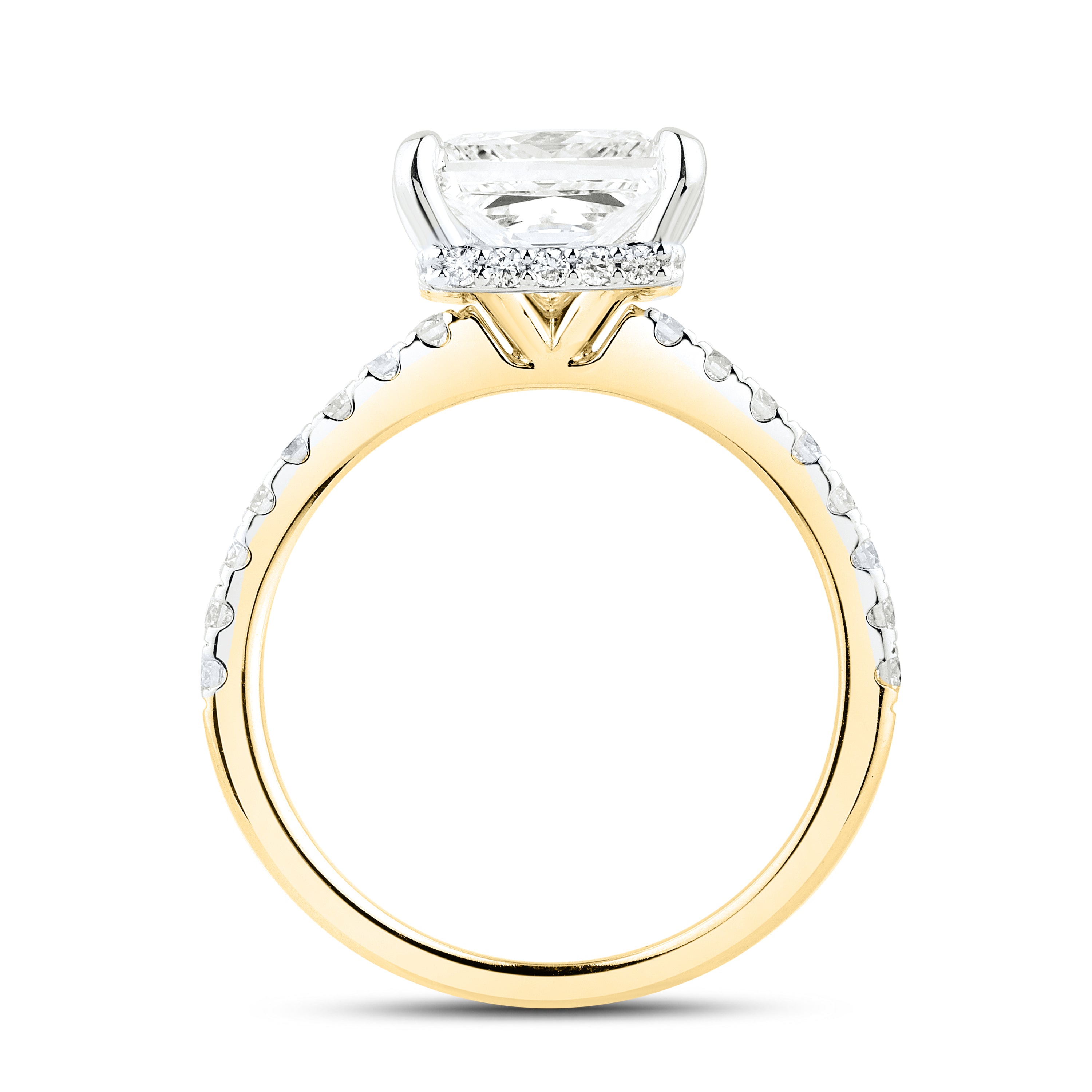 14KT YELLOW GOLD 3.55CTW PRINCESS CUT LAB DIAMOND RING