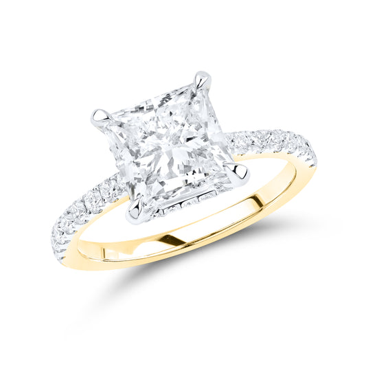 14KT YELLOW GOLD 3.55CTW PRINCESS CUT LAB DIAMOND RING