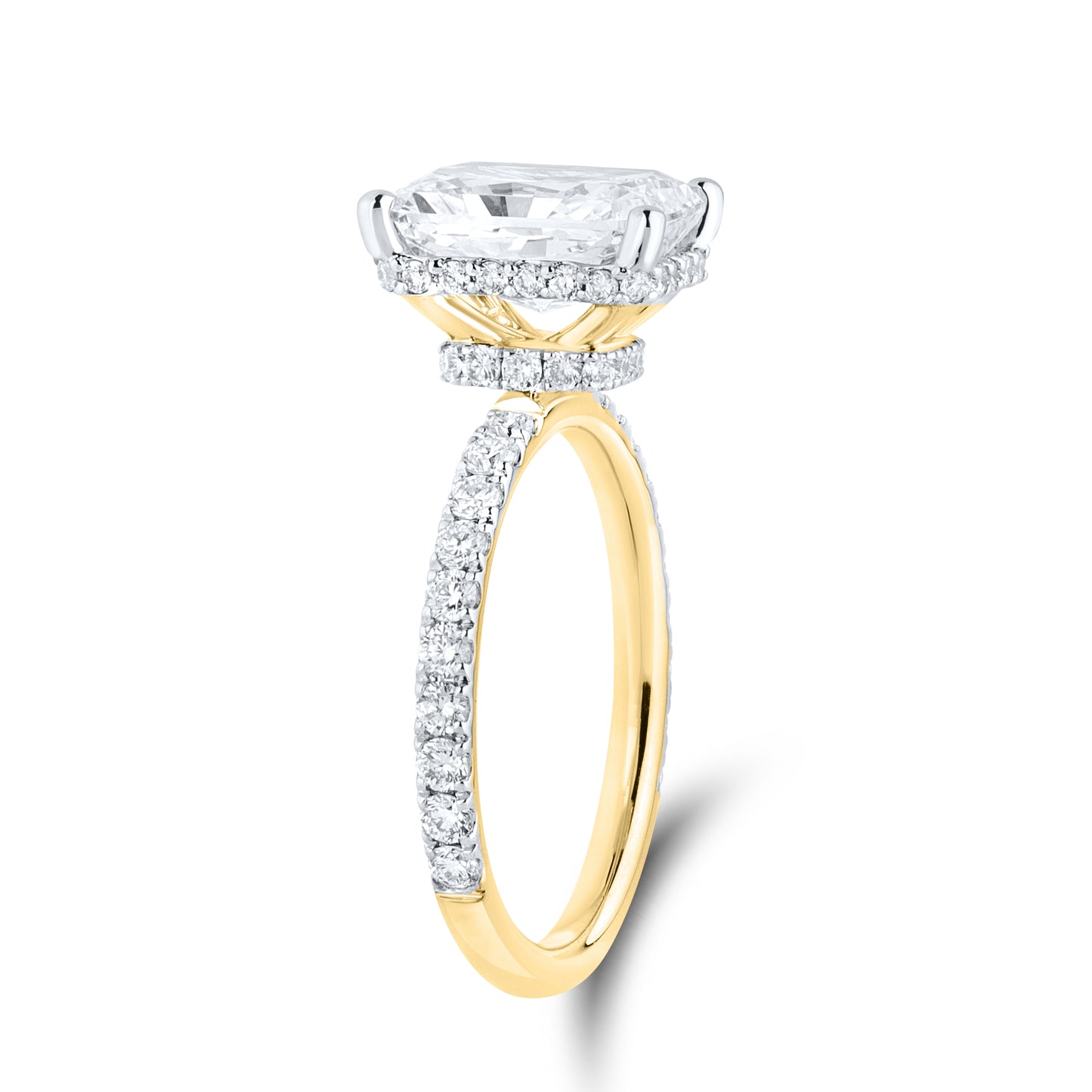 14KT YELLOW GOLD LAB DIAMOND 3.75 CTW  RADIANT CUT RING