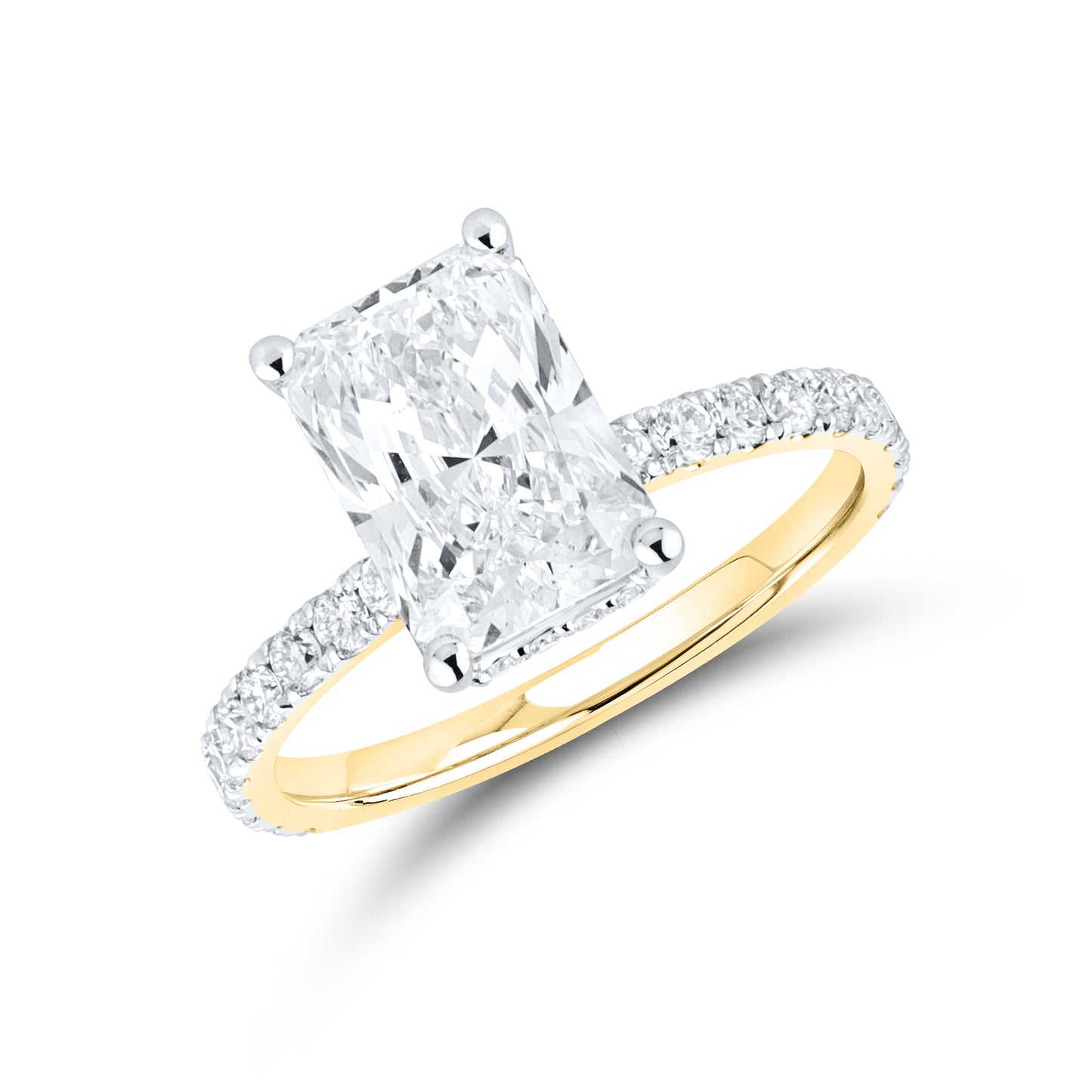 14KT YELLOW GOLD LAB DIAMOND 3.75 CTW  RADIANT CUT RING