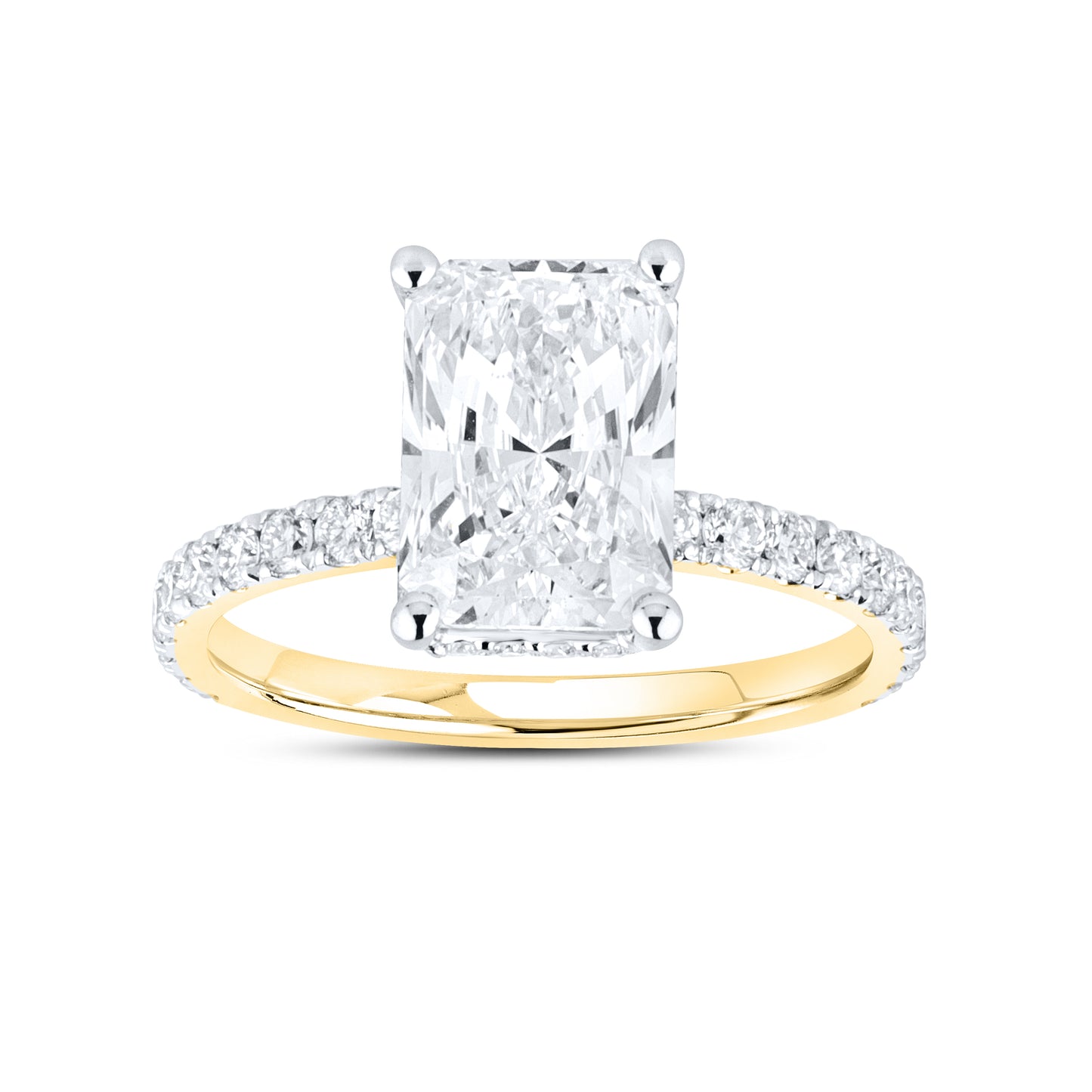 14KT YELLOW GOLD LAB DIAMOND 3.75 CTW  RADIANT CUT RING