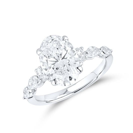 14KT WHITE GOLD 3.63 CTW LAB DIAMOND OVAL SHAPE RING