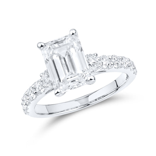 14kt White Gold 3.63 CTW Lab Diamond Emerald Shape Solitaire Ring