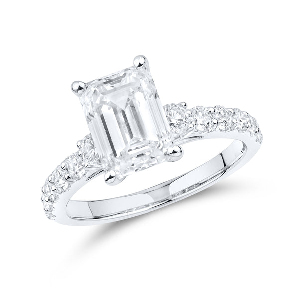 14kt White Gold 3.63 CTW Lab Diamond Emerald Shape Solitaire Ring