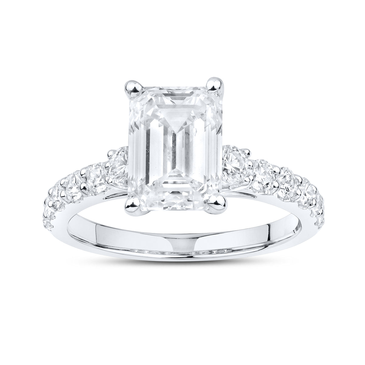 14kt White Gold 3.63 CTW Lab Diamond Emerald Shape Solitaire Ring