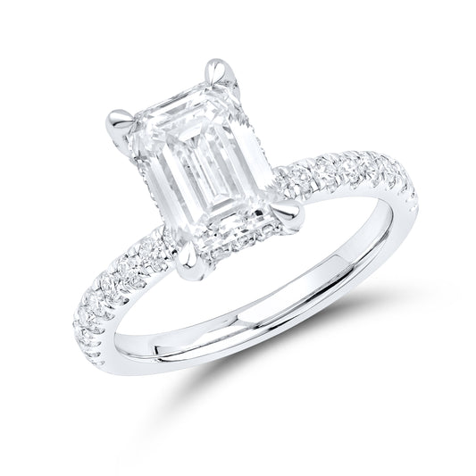 14kt White Gold 3.13 CTW Lab Diamond Emerald Shape Engagement Ring