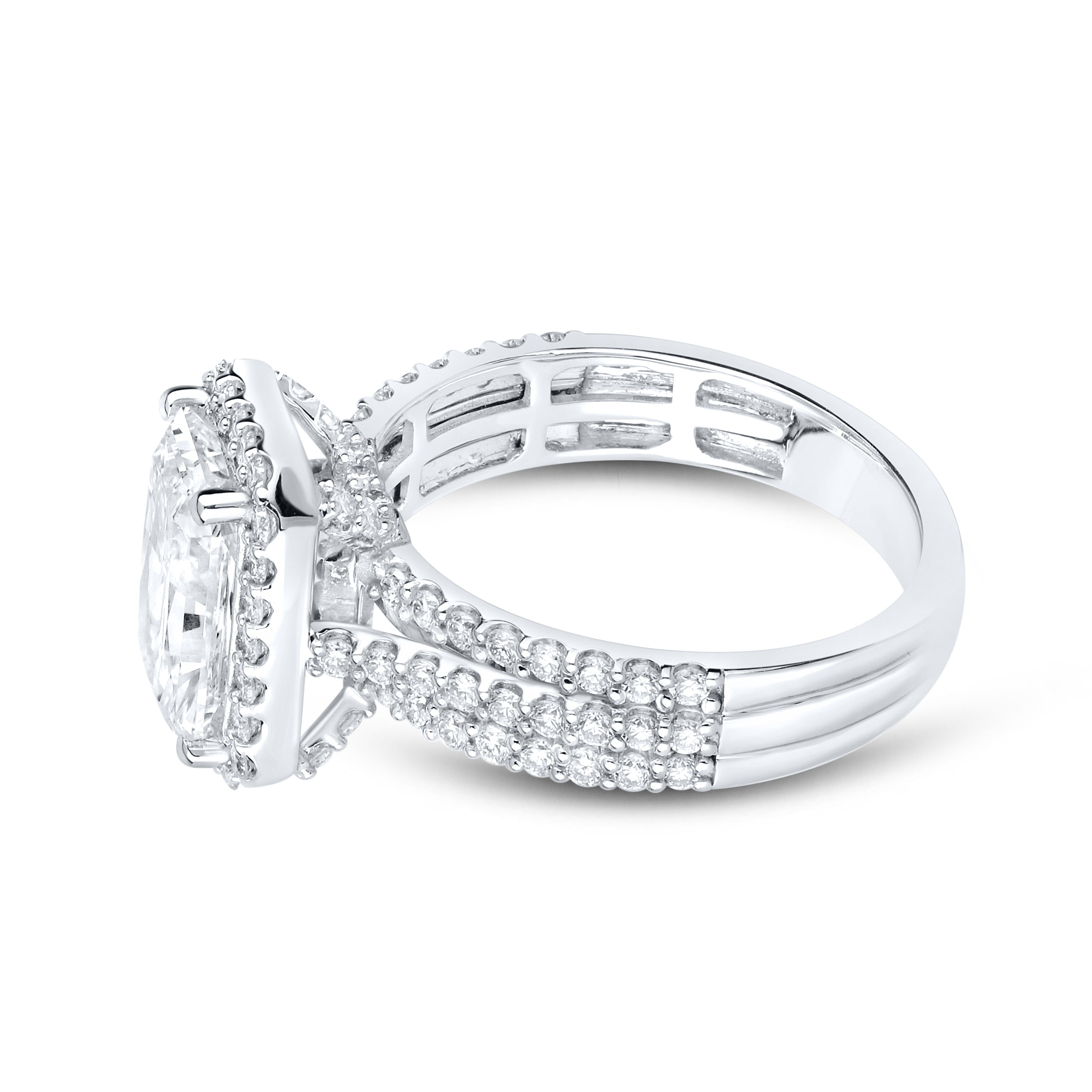 14kt White Gold 3.41 CTW Lab Diamond Emerald Shape Bridal Ring