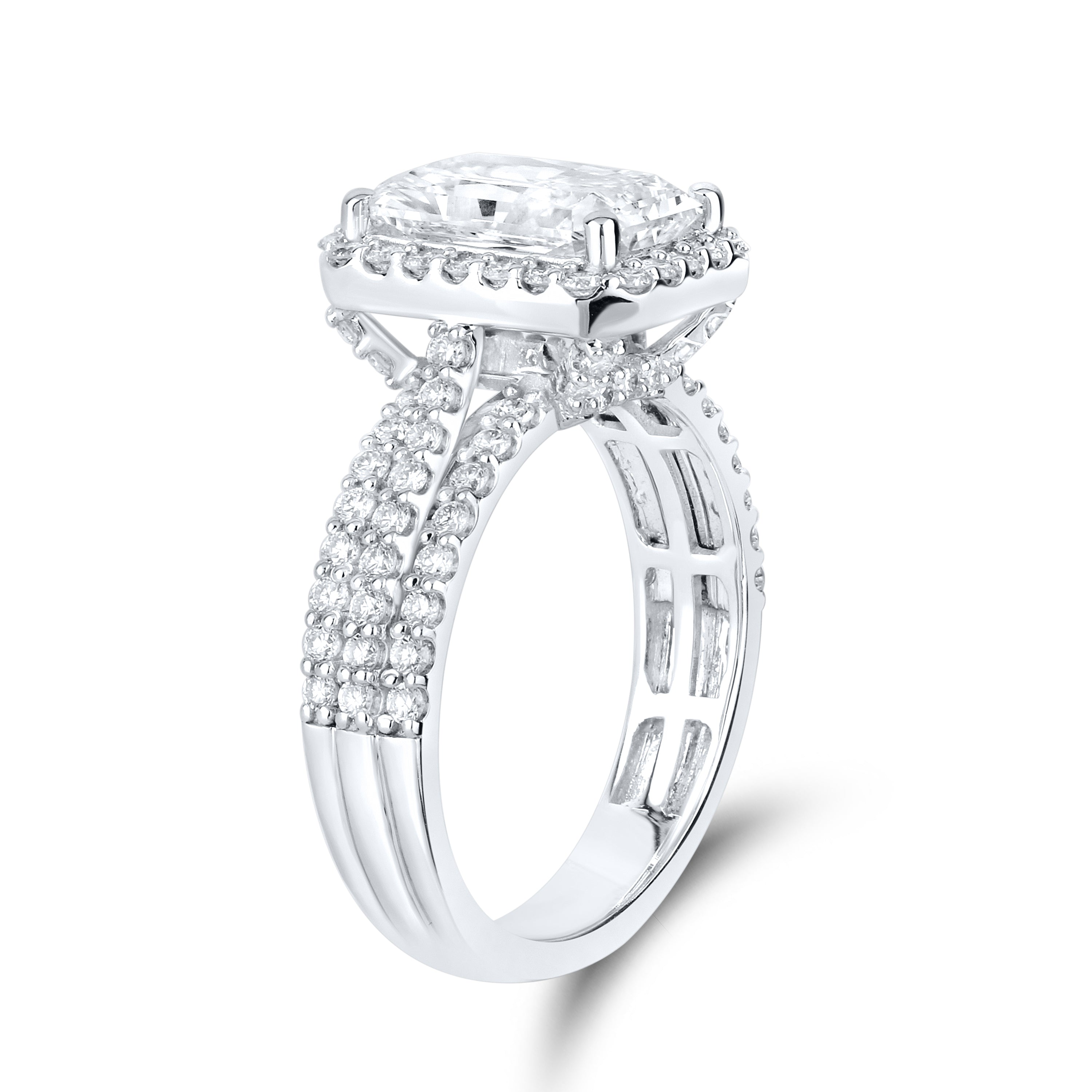 14kt White Gold 3.41 CTW Lab Diamond Emerald Shape Bridal Ring