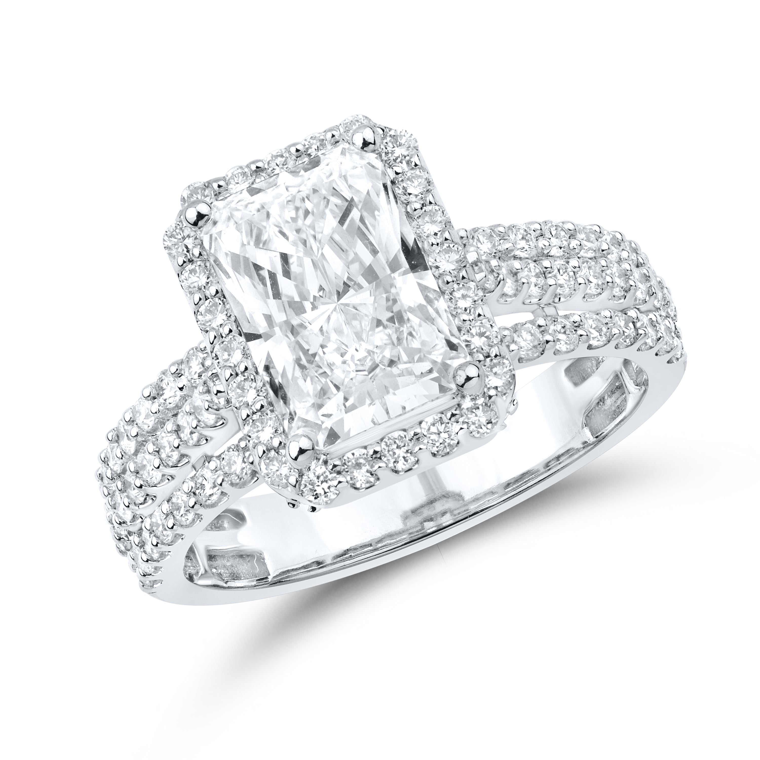 14kt White Gold 3.41 CTW Lab Diamond Emerald Shape Bridal Ring