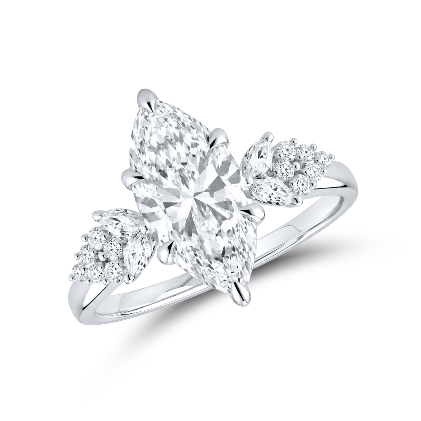 14KT WHITE GOLD 3.36 CTW LAB DIAMOND MARQUISE RING VS Clarity