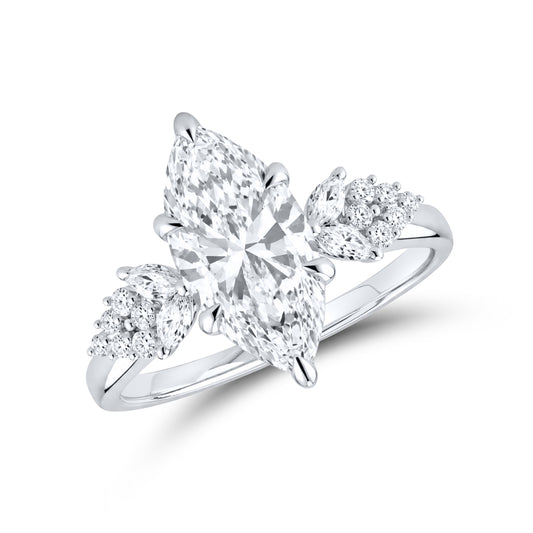 14KT WHITE GOLD 3.36 CTW LAB DIAMOND MARQUISE RING VS Clarity