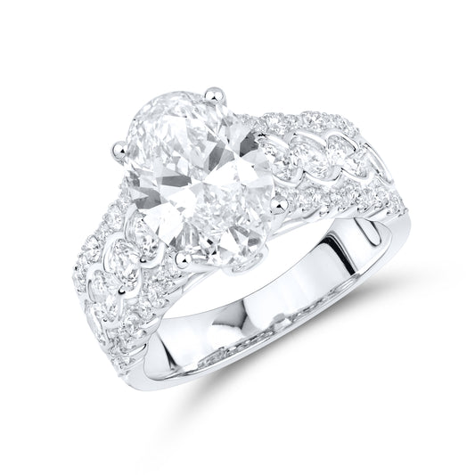 14KT WHITE GOLD 4.50 CTW OVAL SHAPE LAB DIAMOND ENGAGEMENT RING