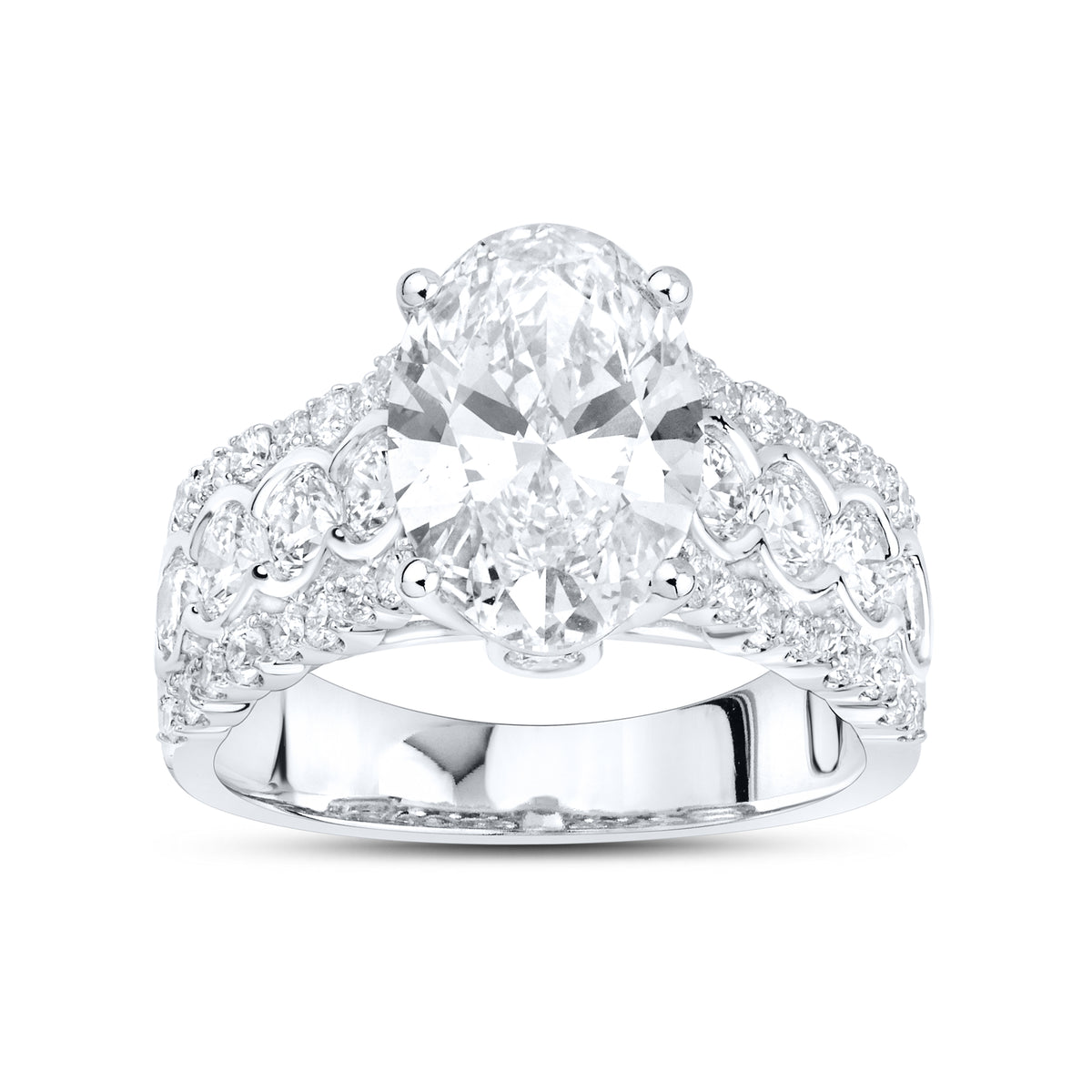 14KT WHITE GOLD 4.50 CTW OVAL SHAPE LAB DIAMOND ENGAGEMENT RING