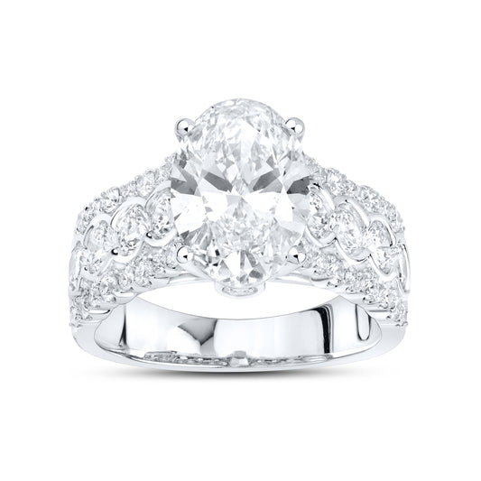 14KT WHITE GOLD 4.50 CTW OVAL SHAPE LAB DIAMOND ENGAGEMENT RING